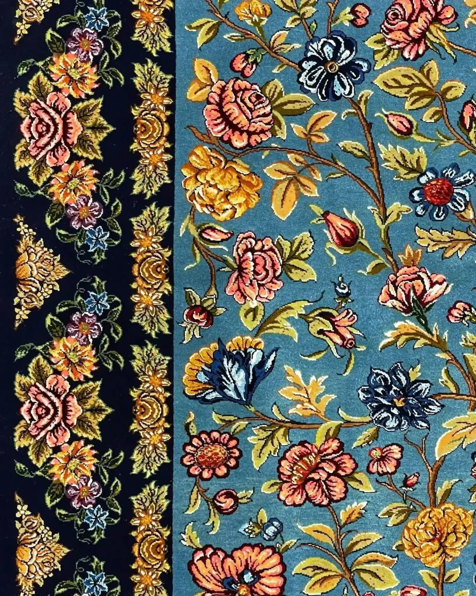 Isfahan Persian rug with intricate floral designs, knotted by hand, for sale